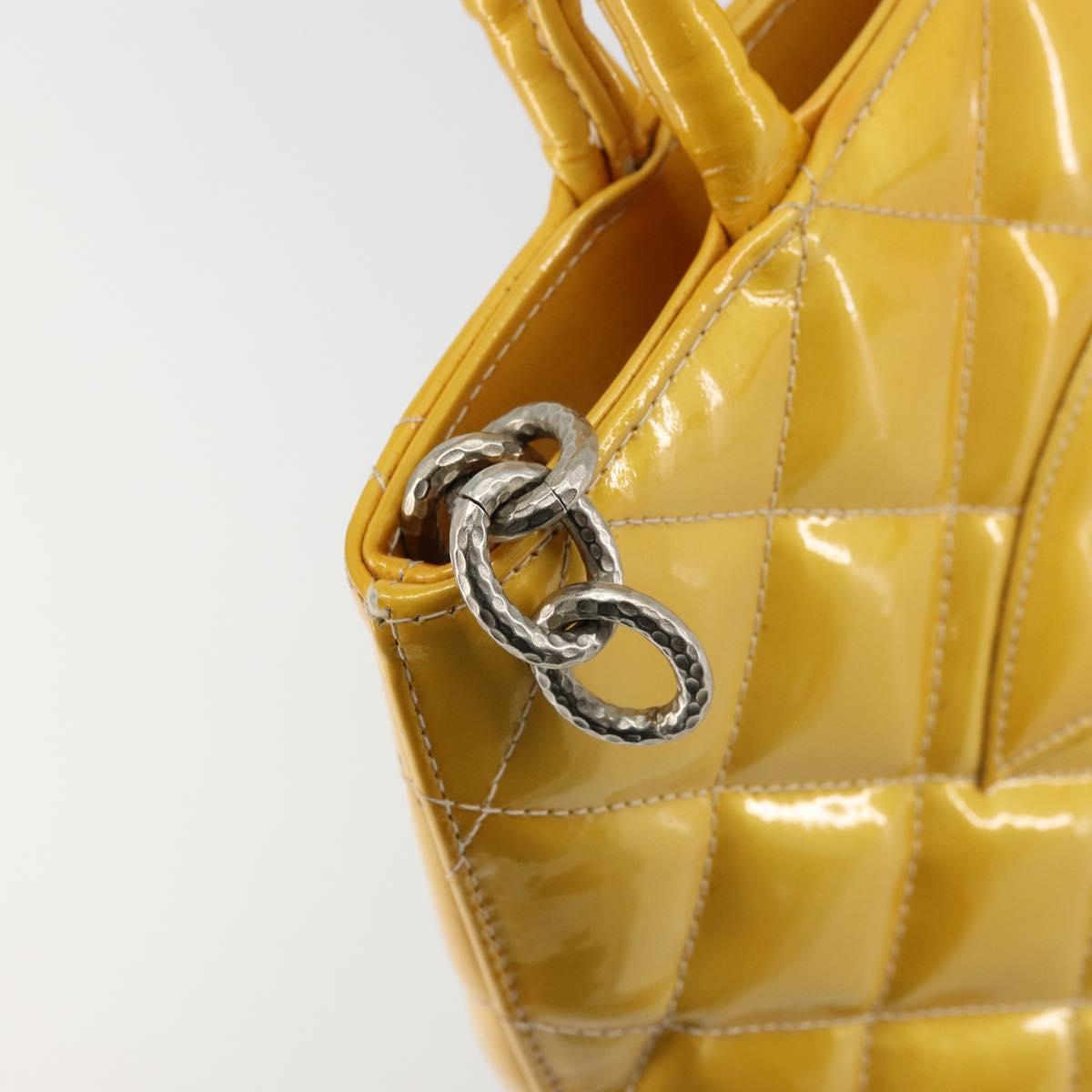CHANEL Standard Tote Bag Patent leather Yellow CC Auth 177242