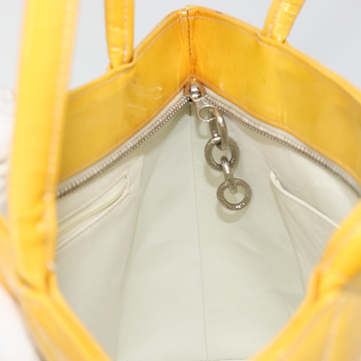 CHANEL Standard Tote Bag Patent leather Yellow CC Auth 177242