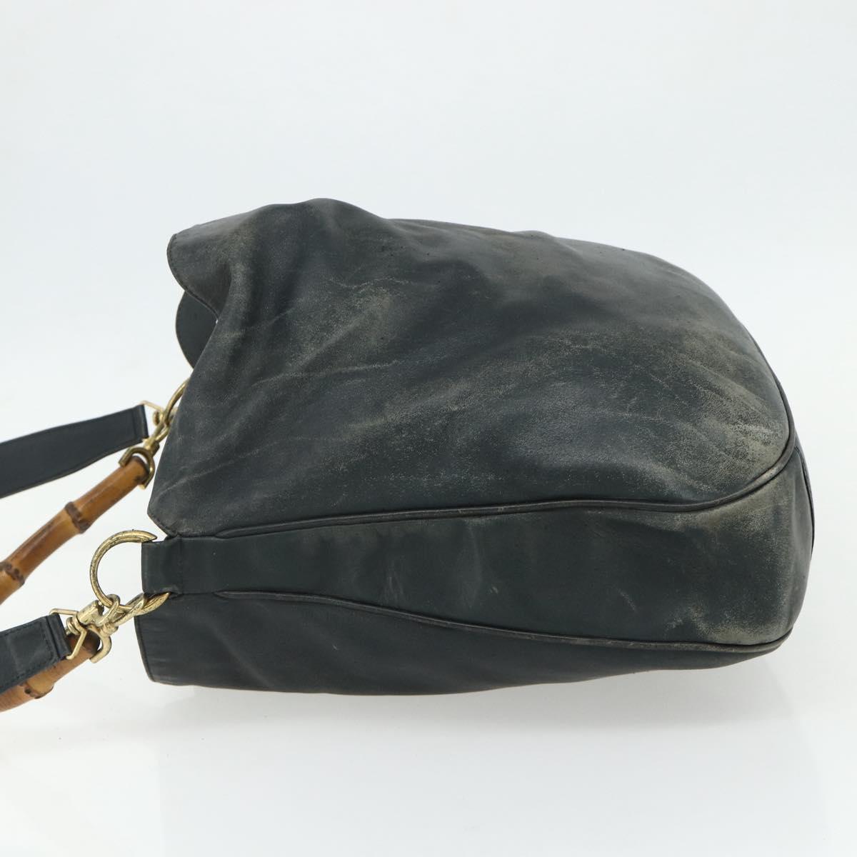 GUCCI Bamboo Shoulder Bag Leather 2way Black Gold Auth 177243