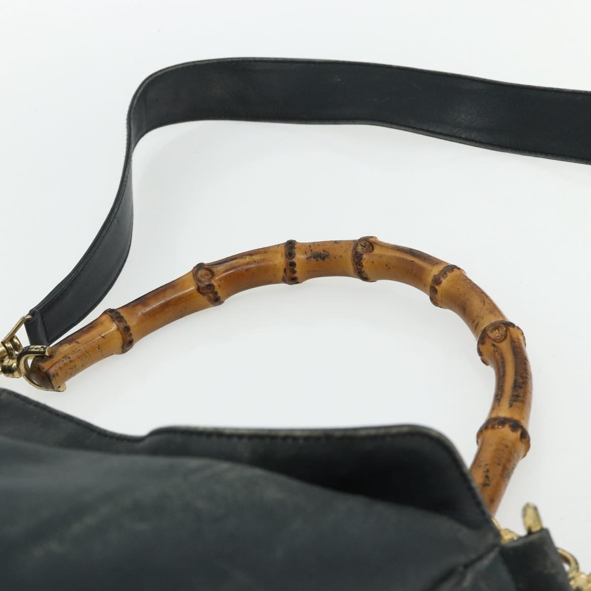 GUCCI Bamboo Shoulder Bag Leather 2way Black Gold Auth 177243