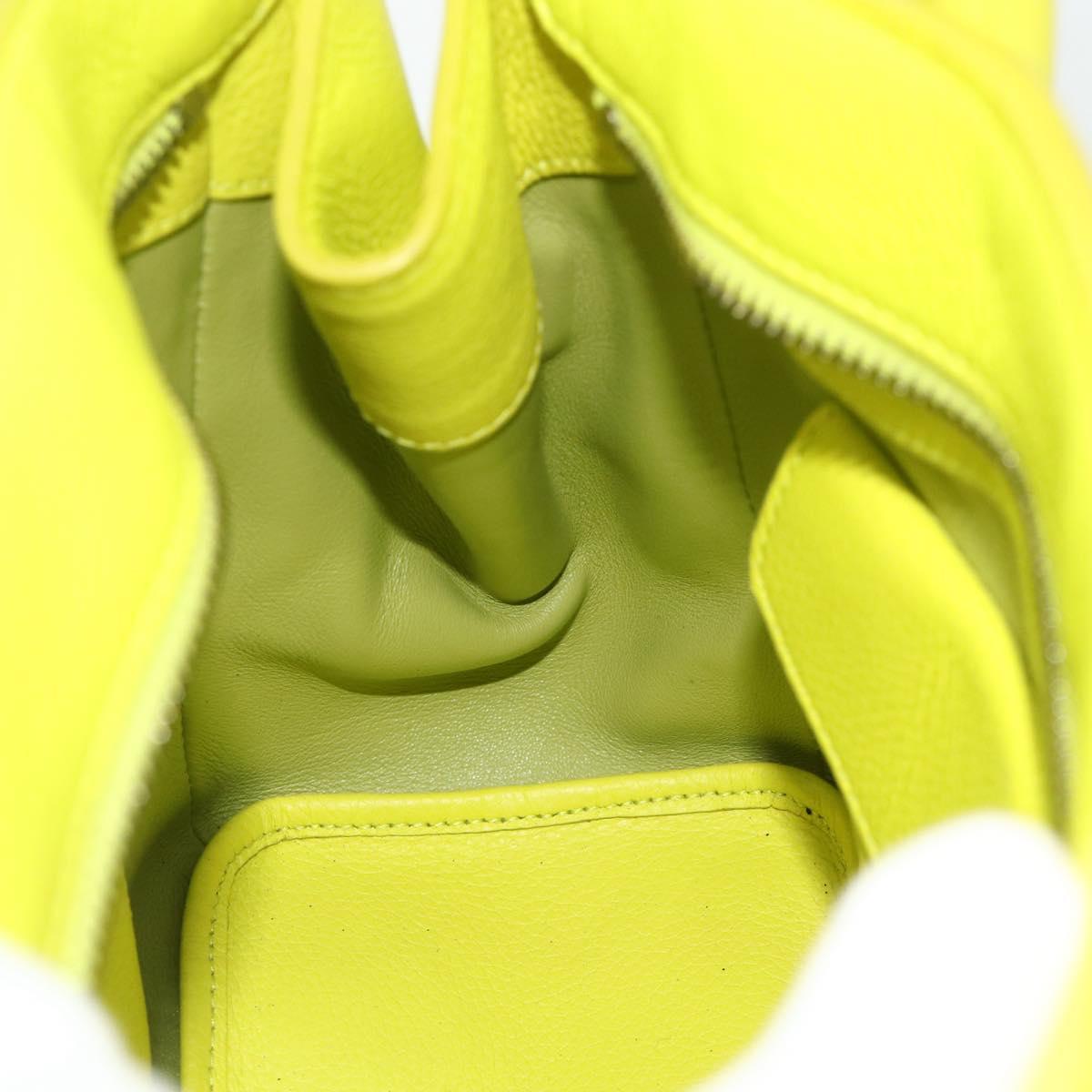 Christian Dior Open Bar Hand Bag Leather Yellow Silver Auth 177259A
