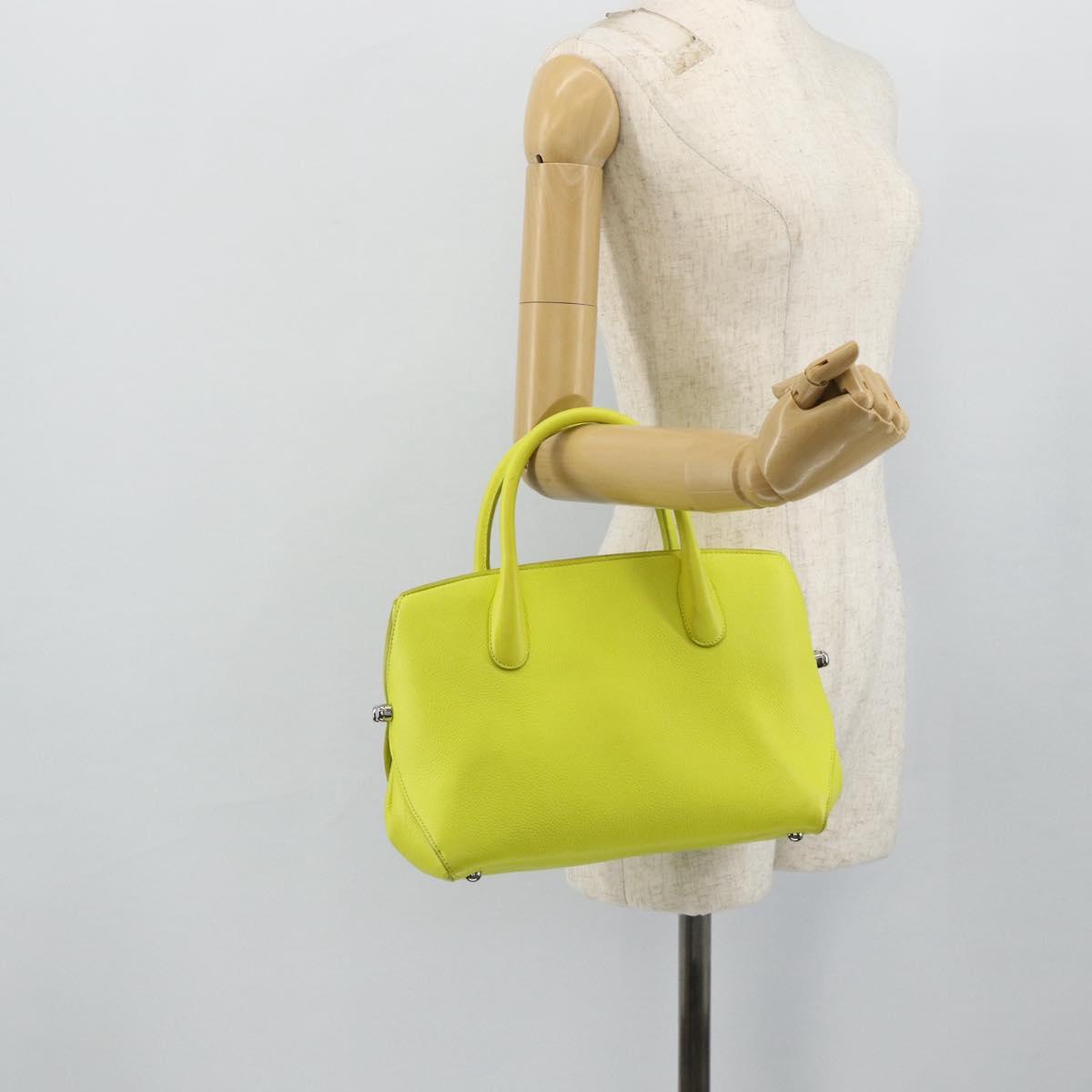 Christian Dior Open Bar Hand Bag Leather Yellow Silver Auth 177259A