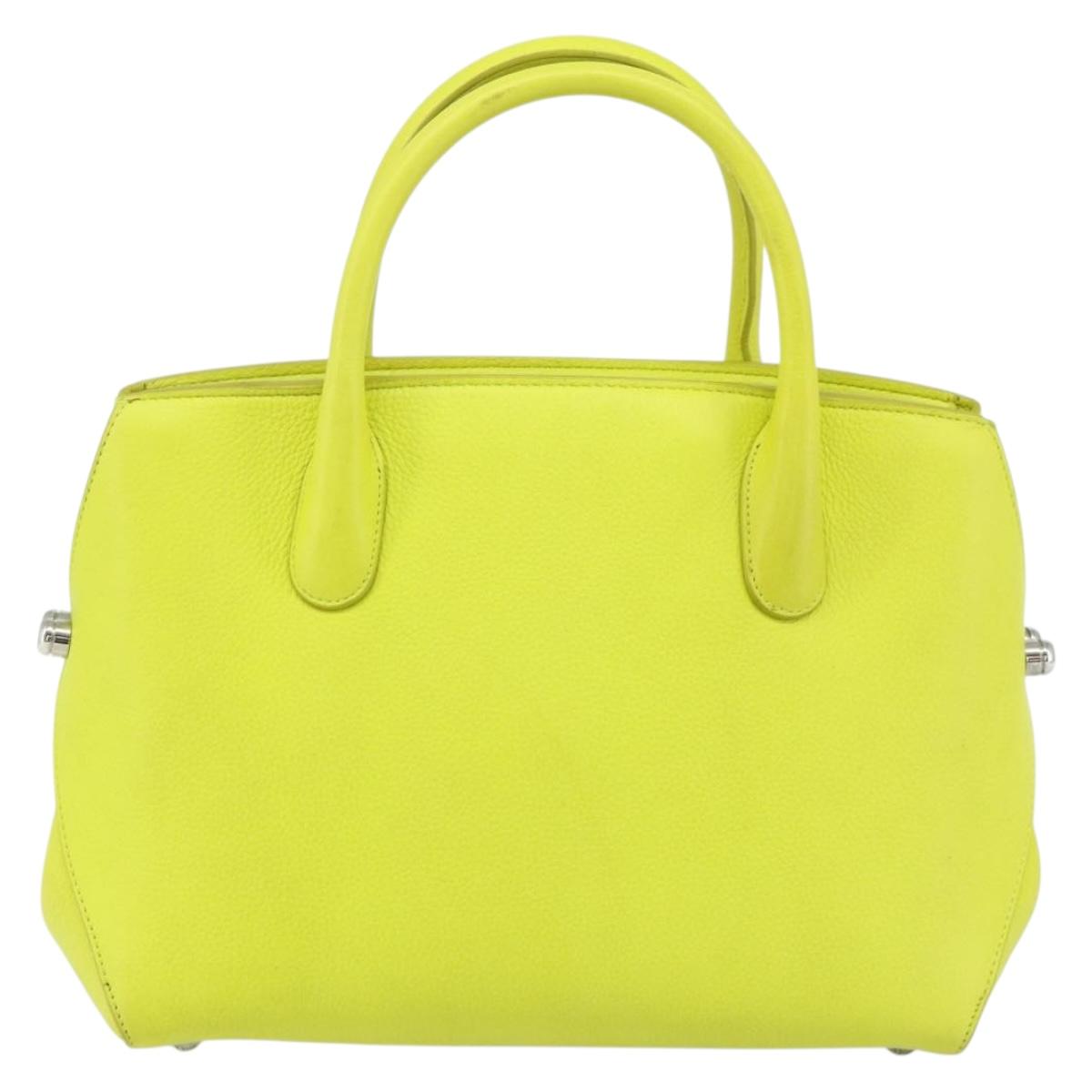 Christian Dior Open Bar Hand Bag Leather Yellow Silver Auth 177259A