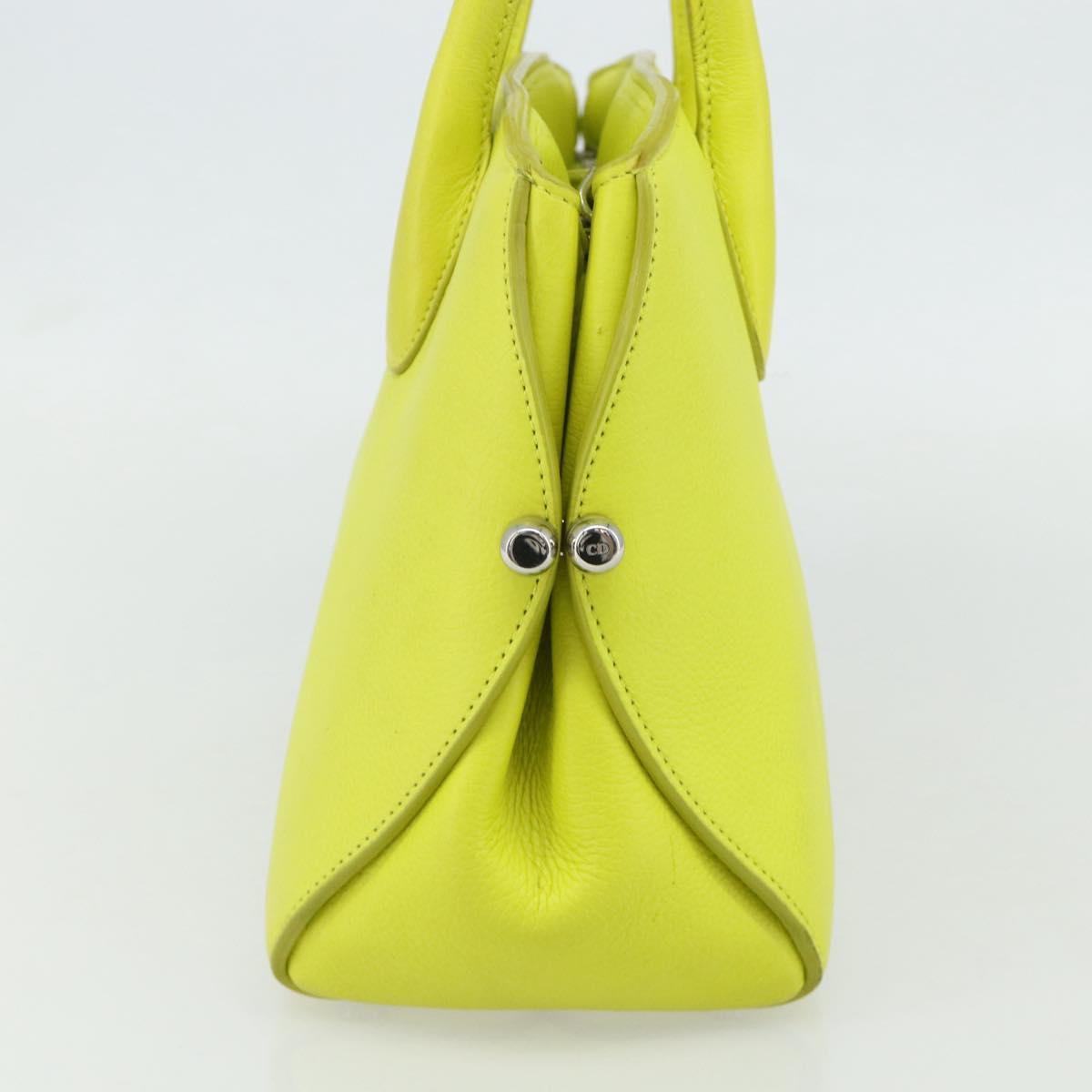 Christian Dior Open Bar Hand Bag Leather Yellow Silver Auth 177259A