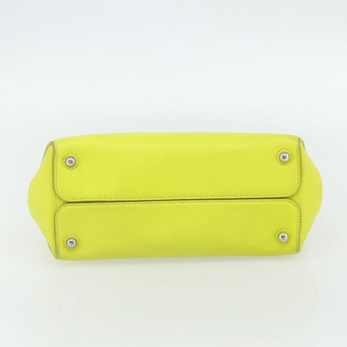 Christian Dior Open Bar Hand Bag Leather Yellow Silver Auth 177259A