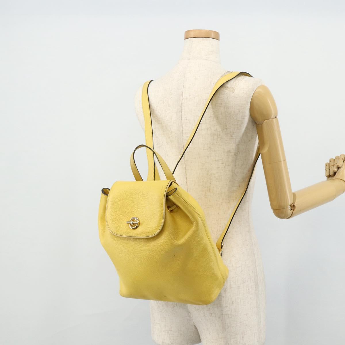 CELINE Backpack Leather Yellow Gold Auth 177264