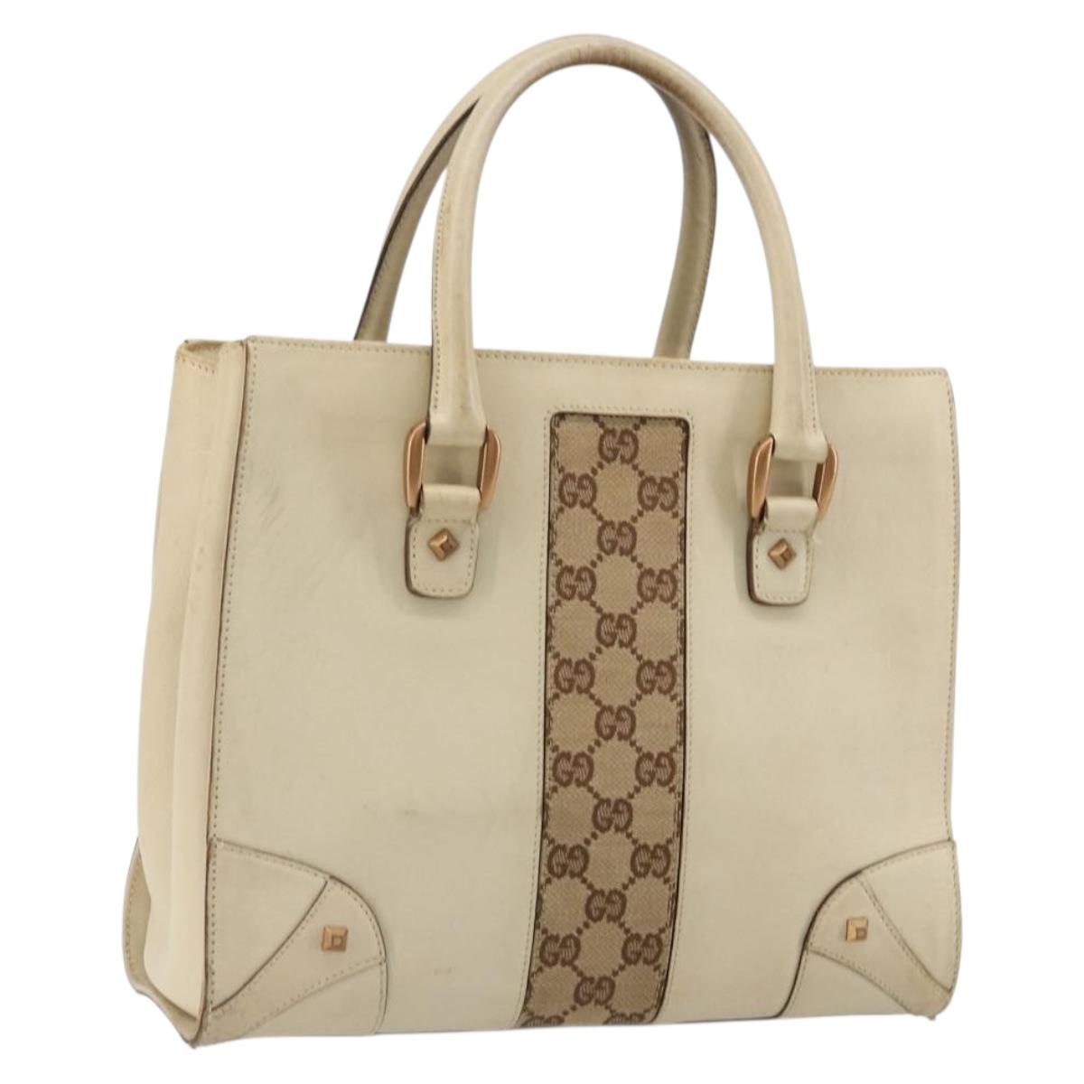 GUCCI GG Canvas Hand Bag Leather Beige Gold 120895 Auth 177265