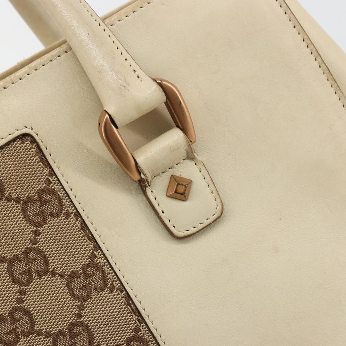 GUCCI GG Canvas Hand Bag Leather Beige Gold 120895 Auth 177265