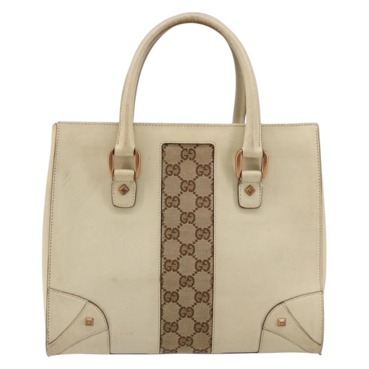 GUCCI GG Canvas Hand Bag Leather Beige Gold 120895 Auth 177265