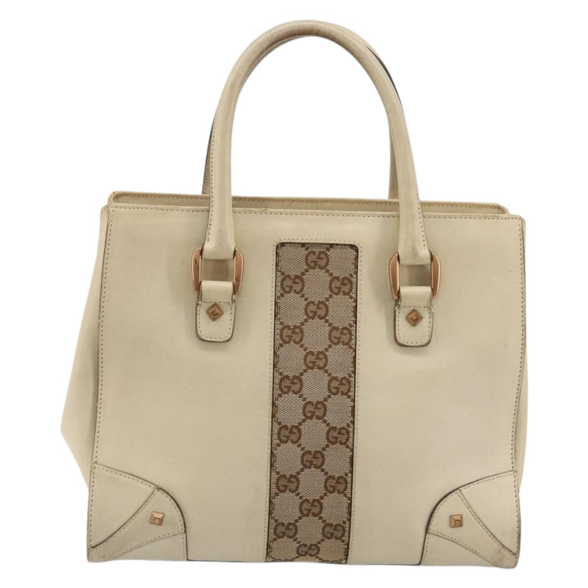 GUCCI GG Canvas Hand Bag Leather Beige Gold 120895 Auth 177265