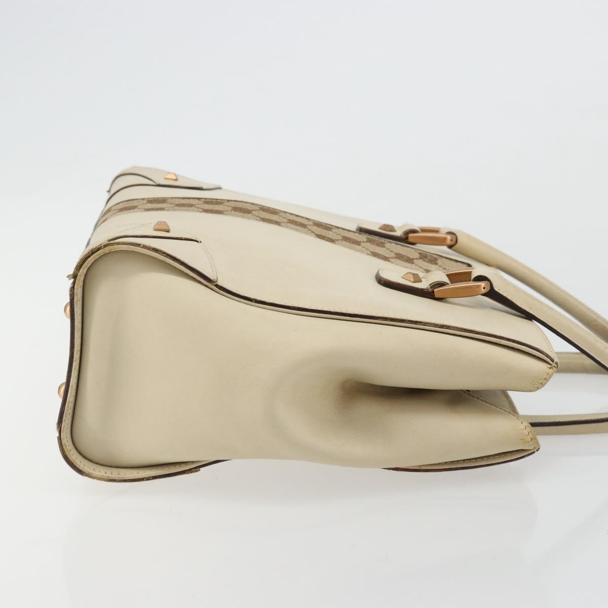 GUCCI GG Canvas Hand Bag Leather Beige Gold 120895 Auth 177265