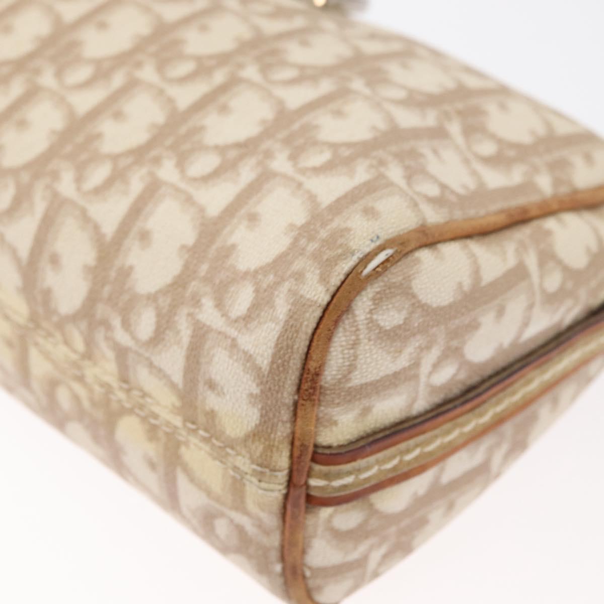 Christian Dior Trotter Canvas Romantic Shoulder Bag PVC Beige Silver Auth 177266