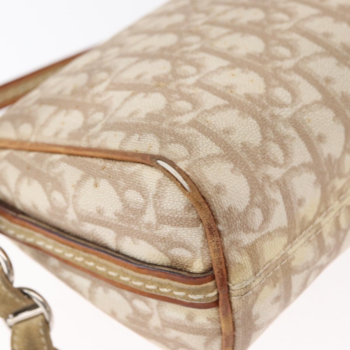 Christian Dior Trotter Canvas Romantic Shoulder Bag PVC Beige Silver Auth 177266