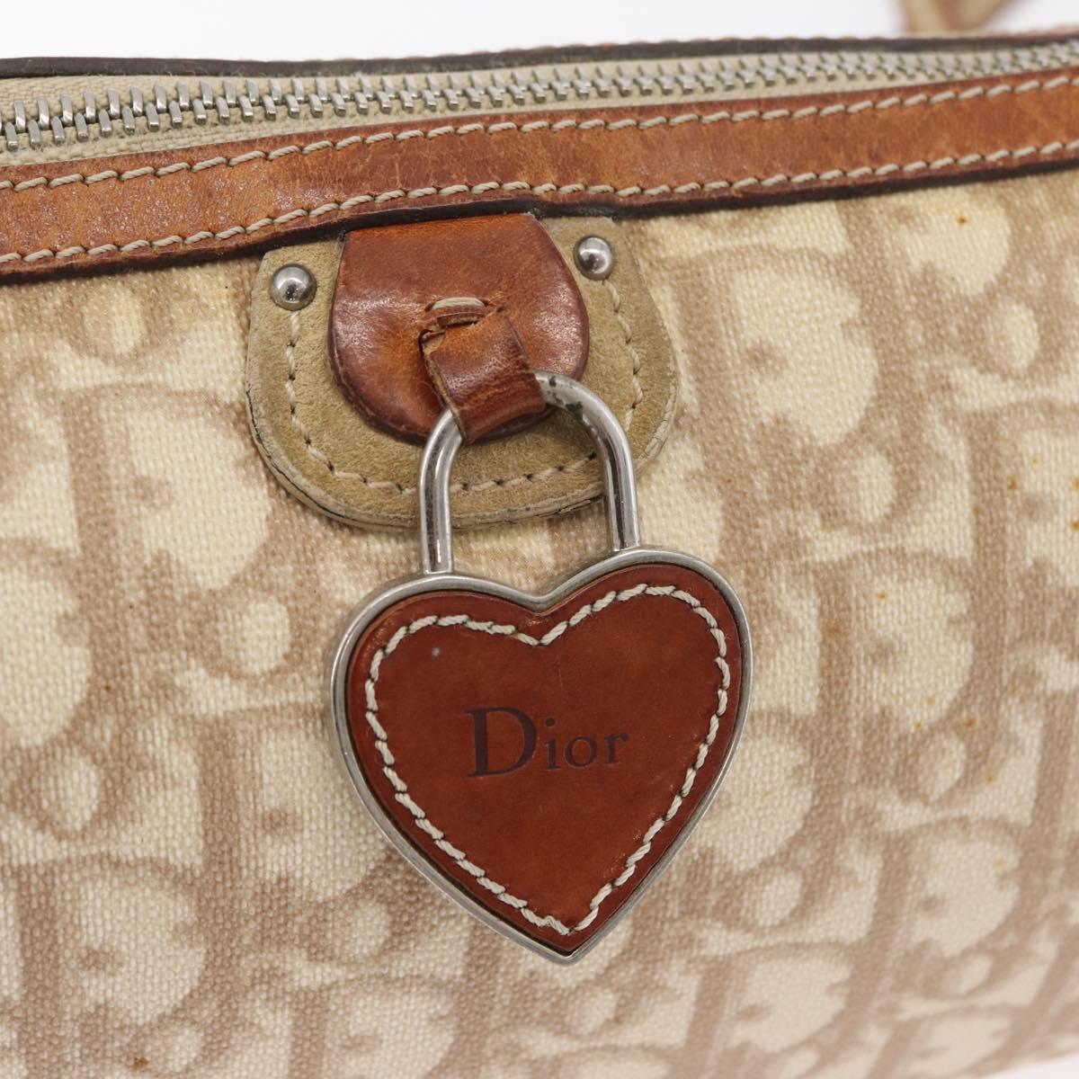 Christian Dior Trotter Canvas Romantic Shoulder Bag PVC Beige Silver Auth 177266