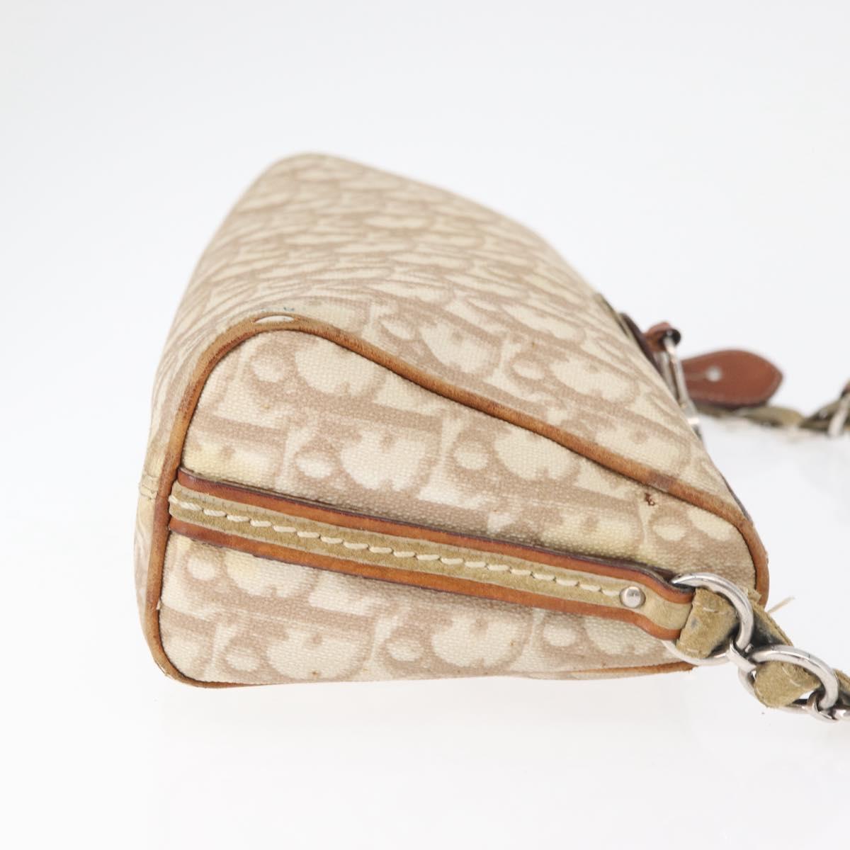 Christian Dior Trotter Canvas Romantic Shoulder Bag PVC Beige Silver Auth 177266