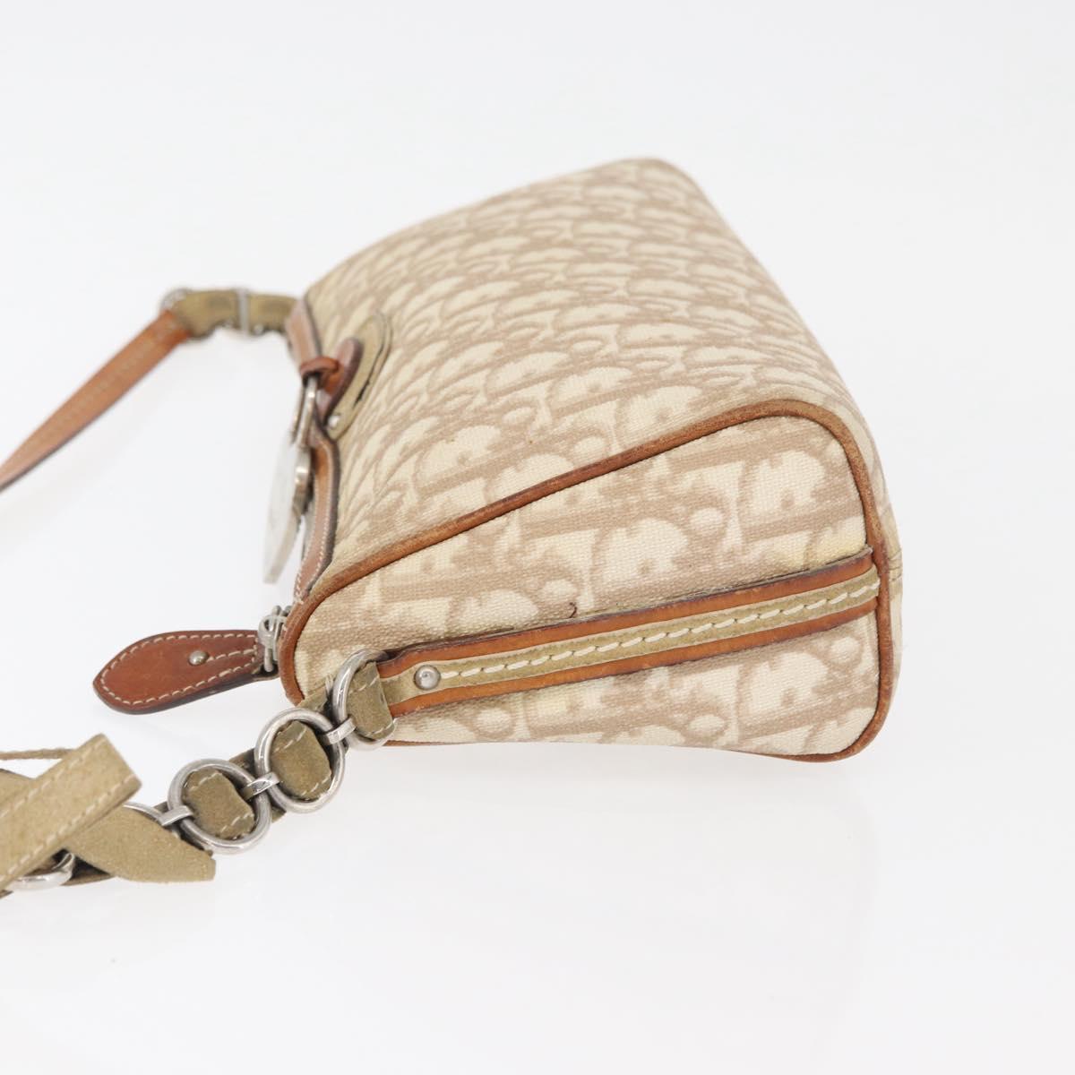 Christian Dior Trotter Canvas Romantic Shoulder Bag PVC Beige Silver Auth 177266