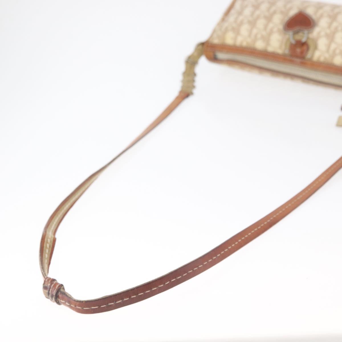Christian Dior Trotter Canvas Romantic Shoulder Bag PVC Beige Silver Auth 177266