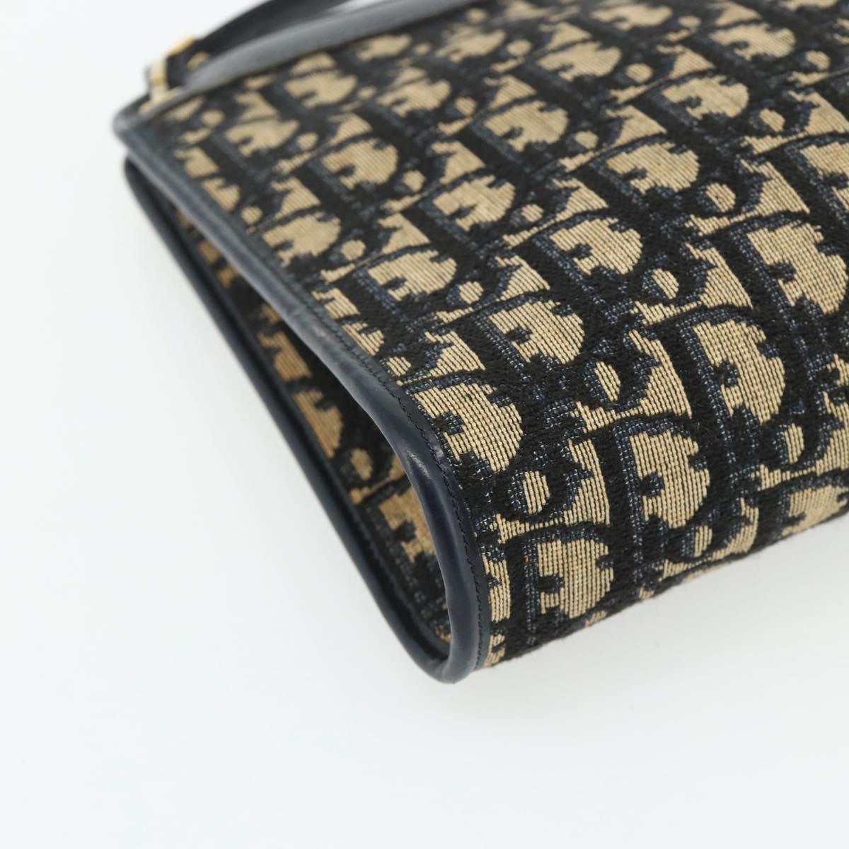Christian Dior Trotter Canvas Shoulder Bag Navy Gold Auth 177267A