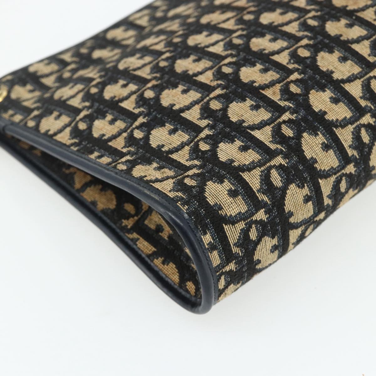 Christian Dior Trotter Canvas Shoulder Bag Navy Gold Auth 177267A