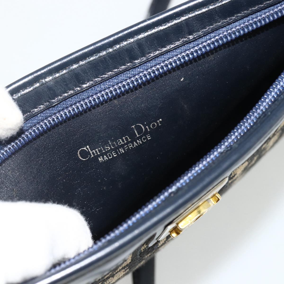 Christian Dior Trotter Canvas Shoulder Bag Navy Gold Auth 177267A