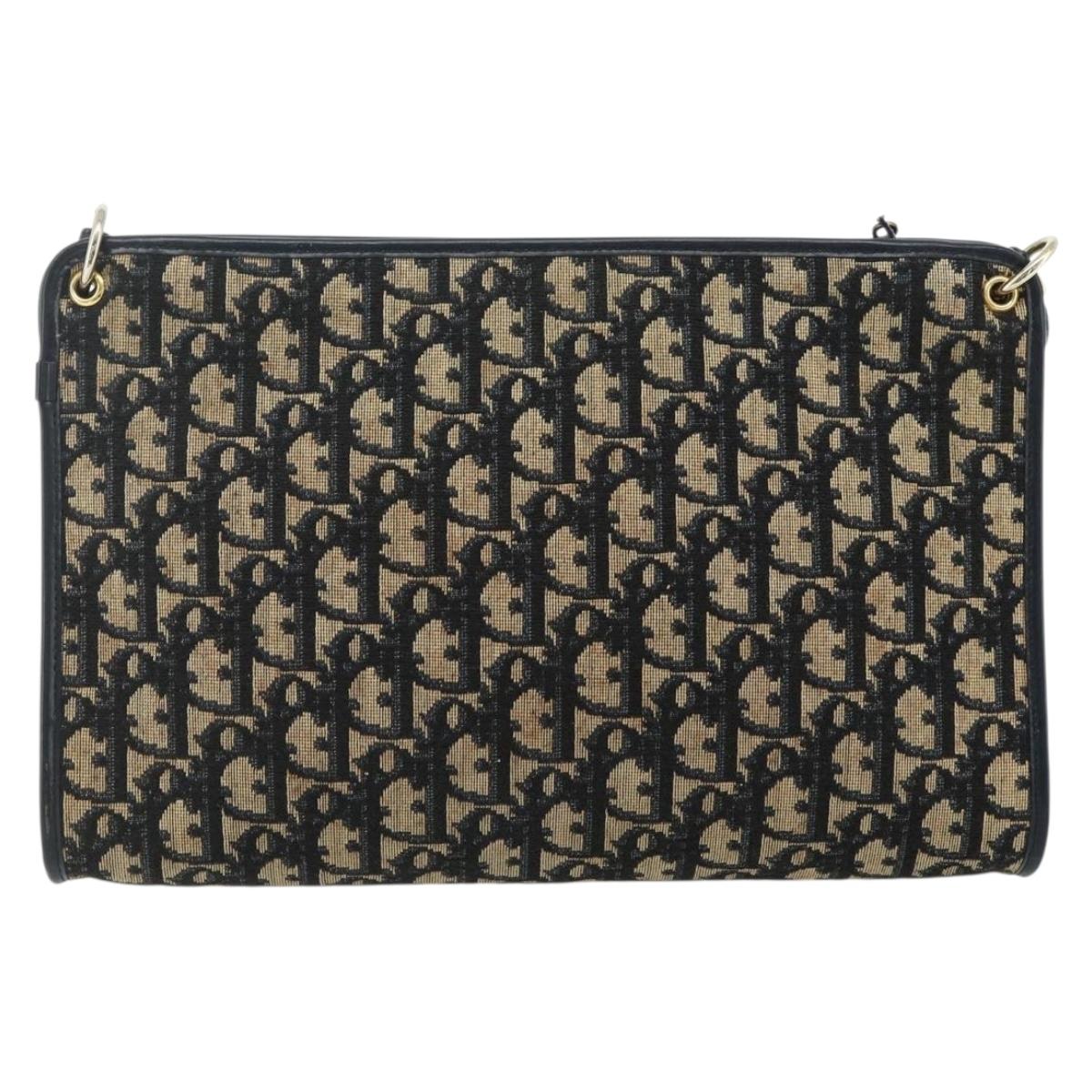 Christian Dior Trotter Canvas Shoulder Bag Navy Gold Auth 177267A
