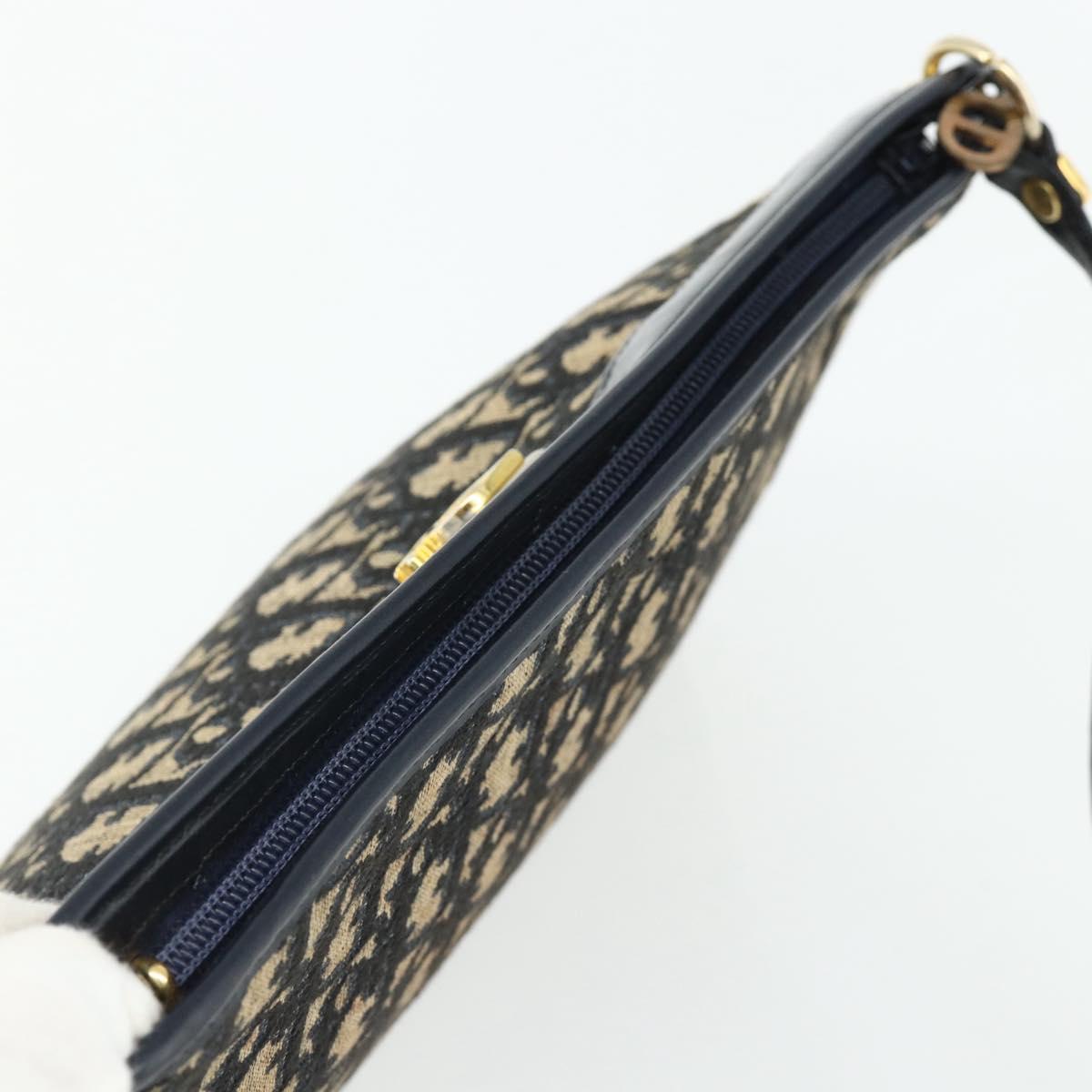 Christian Dior Trotter Canvas Shoulder Bag Navy Gold Auth 177267A