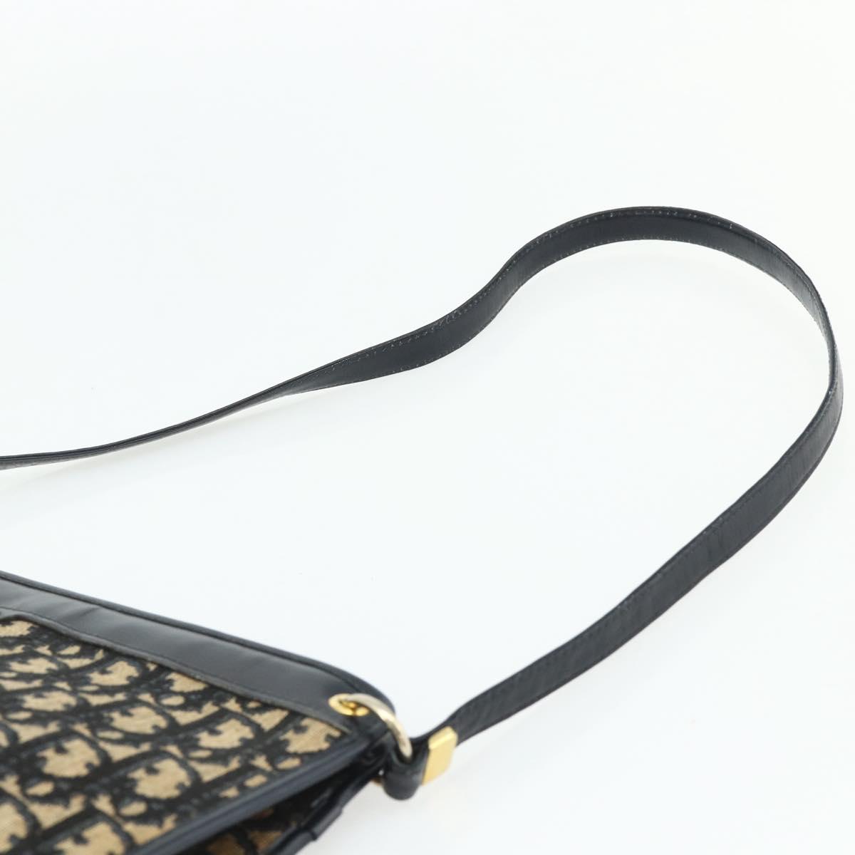 Christian Dior Trotter Canvas Shoulder Bag Navy Gold Auth 177267A