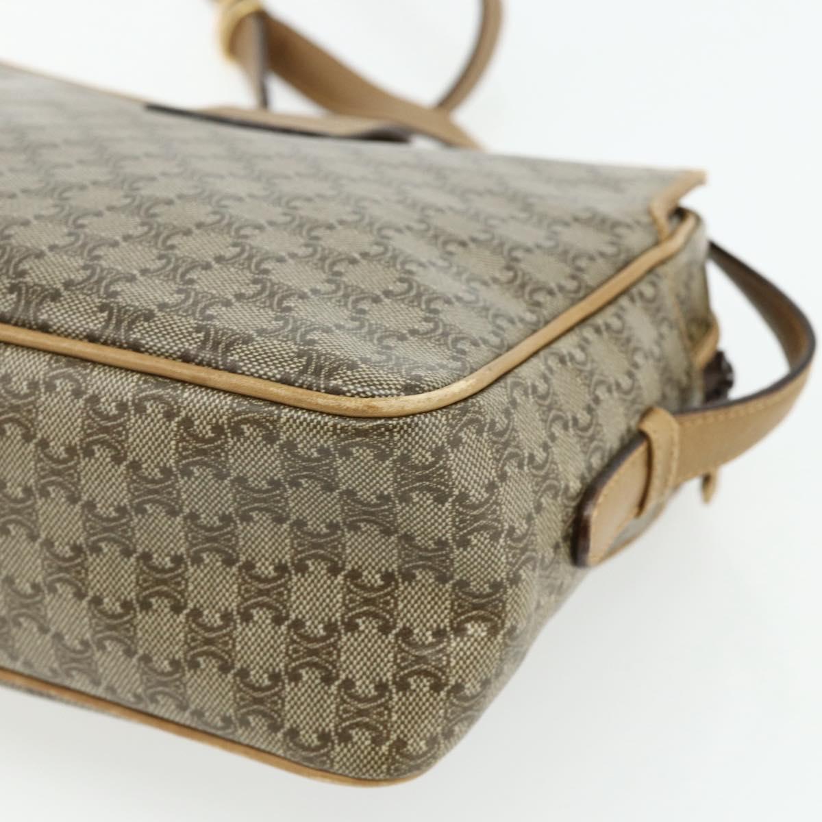 CELINE Macadam Canvas Shoulder Bag PVC Beige Gold Auth 177275A