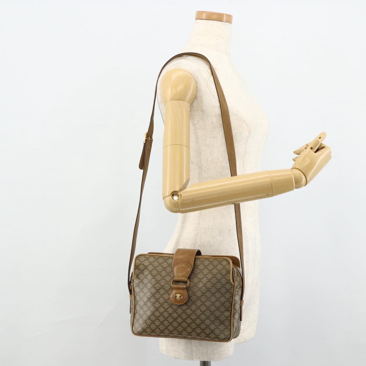 CELINE Macadam Canvas Shoulder Bag PVC Beige Gold Auth 177275A