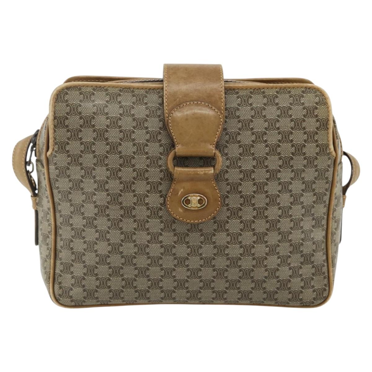 CELINE Macadam Canvas Shoulder Bag PVC Beige Gold Auth 177275A