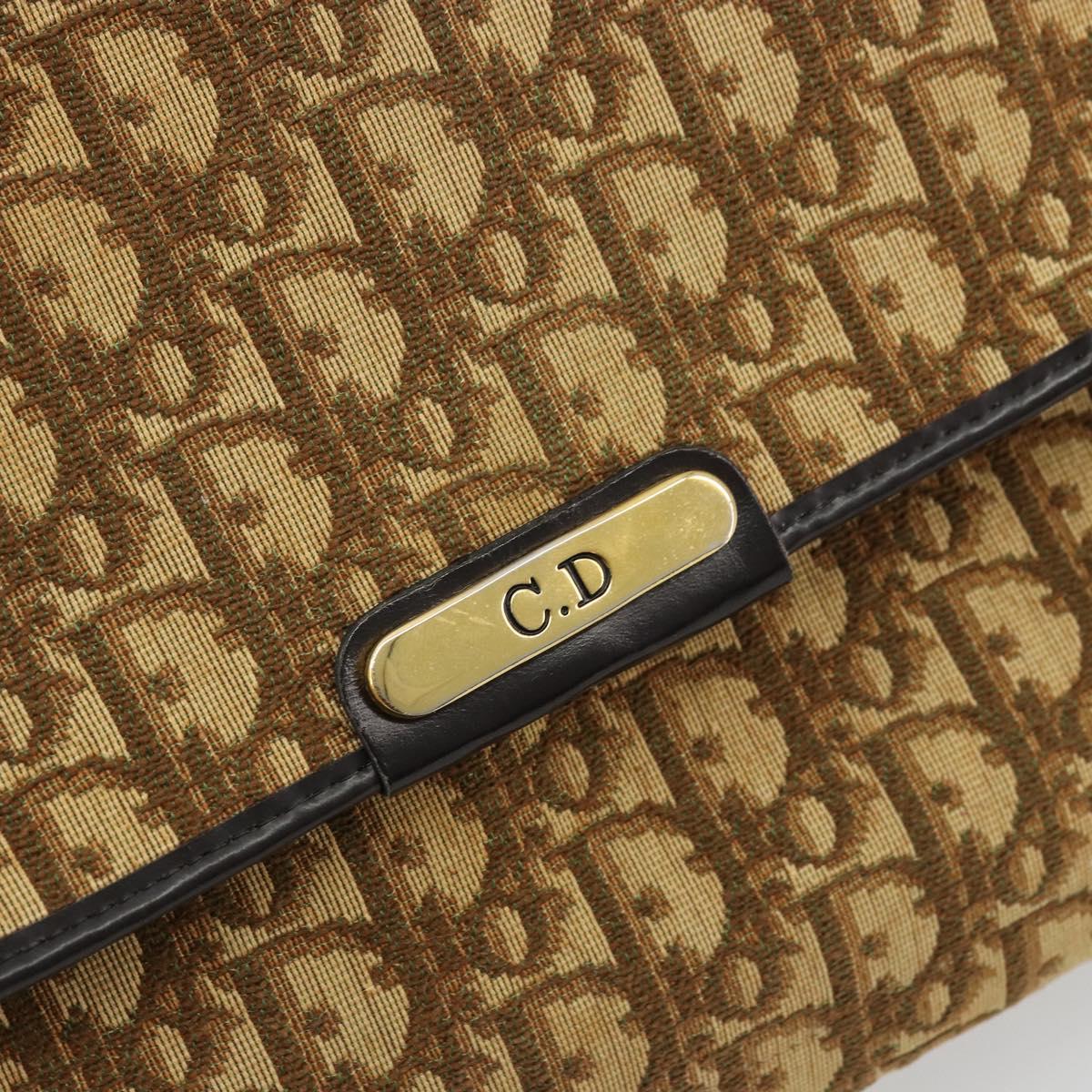 Christian Dior Trotter Canvas Shoulder Bag Beige Gold Auth 177276A