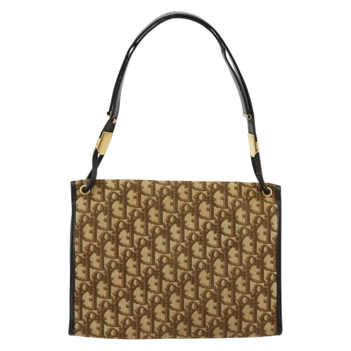 Christian Dior Trotter Canvas Shoulder Bag Beige Gold Auth 177276A