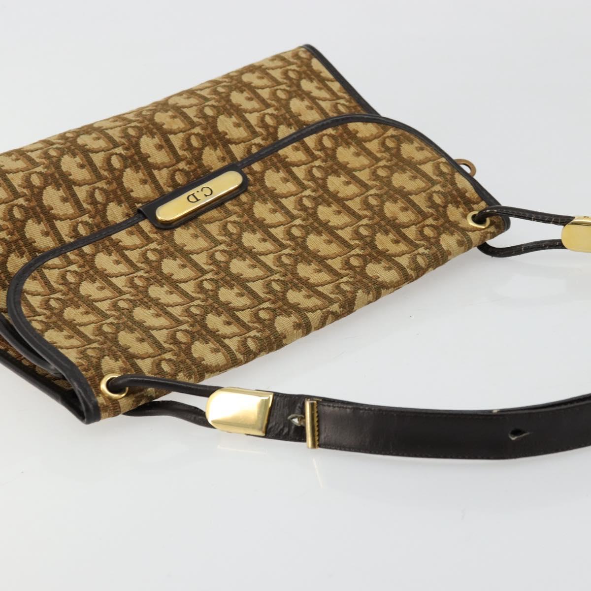 Christian Dior Trotter Canvas Shoulder Bag Beige Gold Auth 177276A