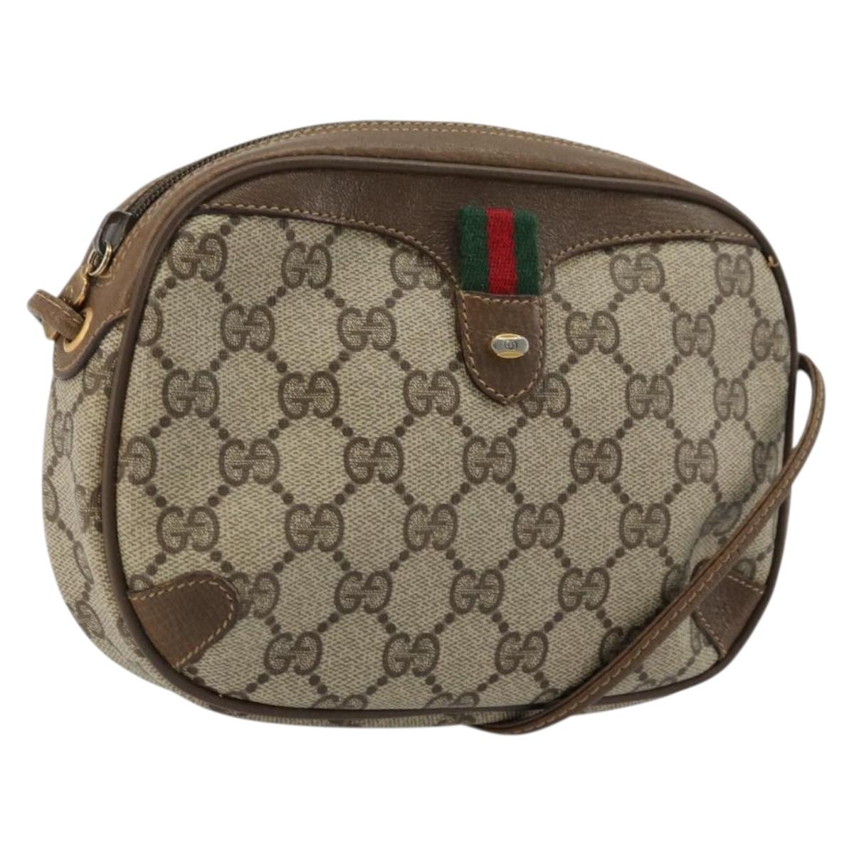 GUCCI GG Supreme Web Sherry Line Bag PVC Beige Gold 89 02 066 Auth 177279