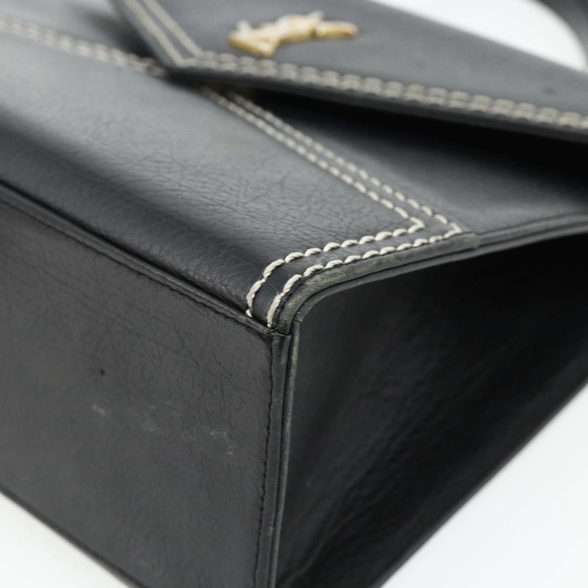 SAINT LAURENT Hand Bag Leather Black Gold Auth 177280A