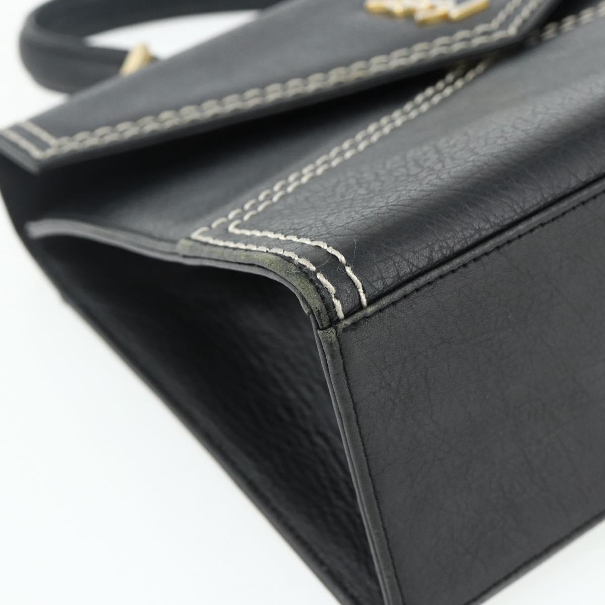 SAINT LAURENT Hand Bag Leather Black Gold Auth 177280A