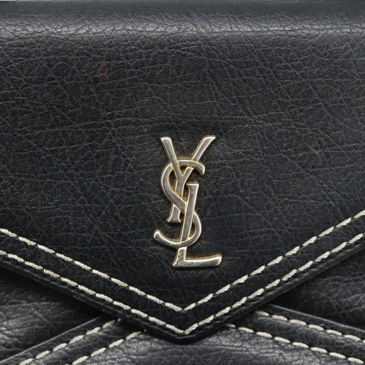 SAINT LAURENT Hand Bag Leather Black Gold Auth 177280A
