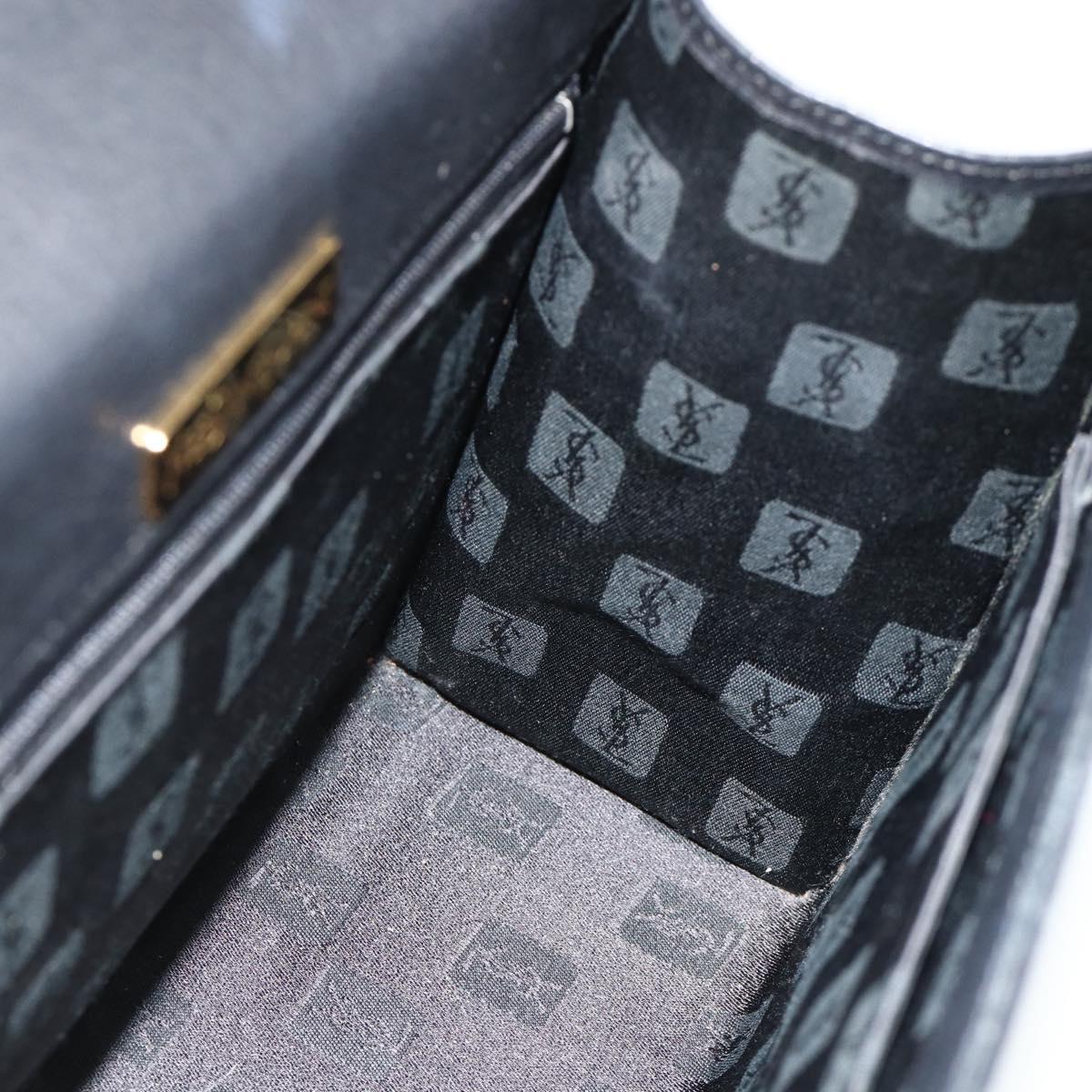 SAINT LAURENT Hand Bag Leather Black Gold Auth 177280A