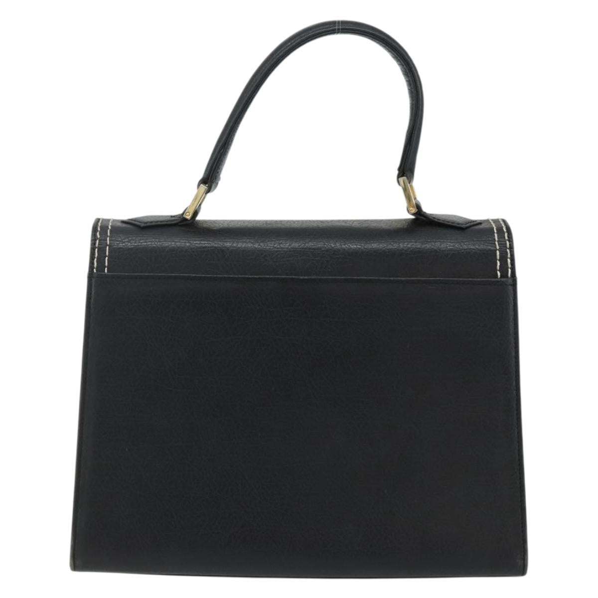 SAINT LAURENT Hand Bag Leather Black Gold Auth 177280A