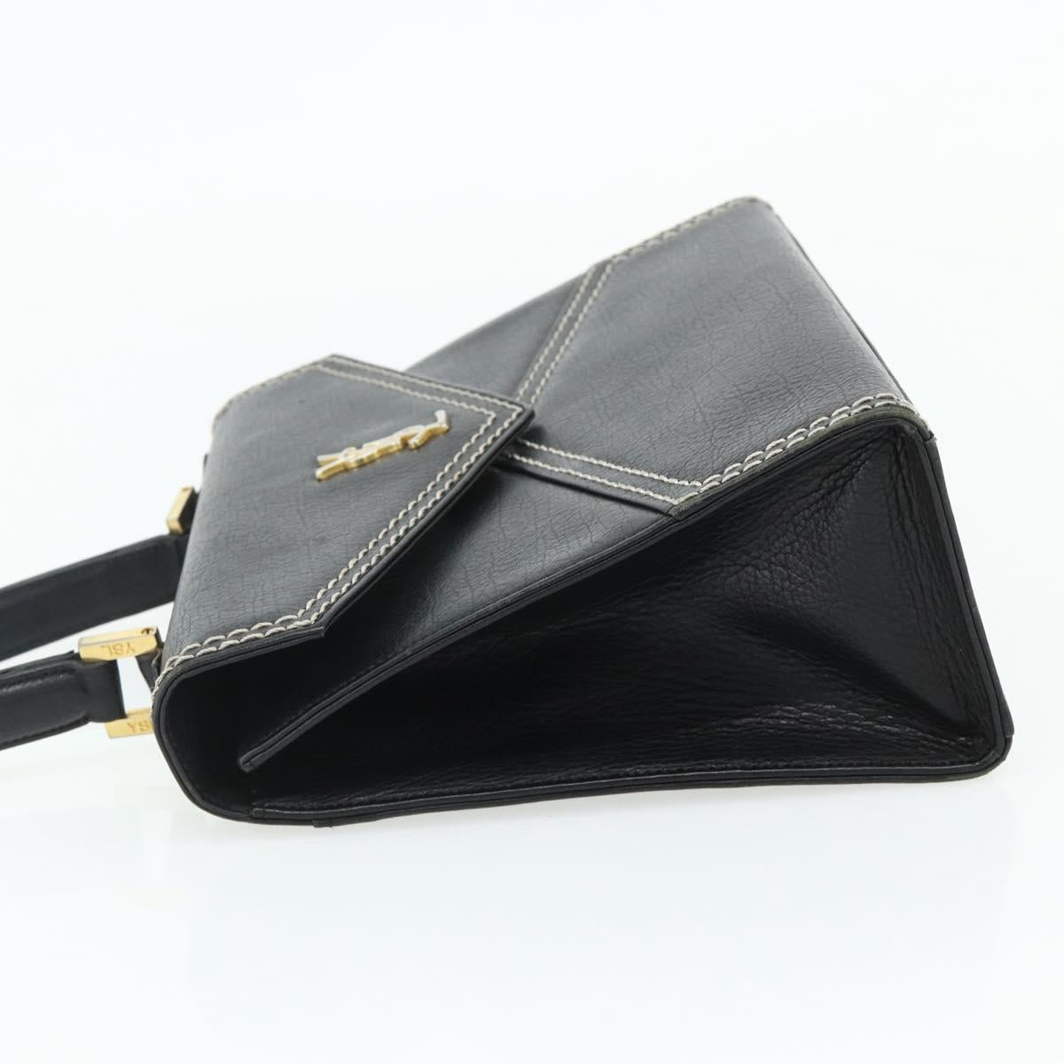 SAINT LAURENT Hand Bag Leather Black Gold Auth 177280A