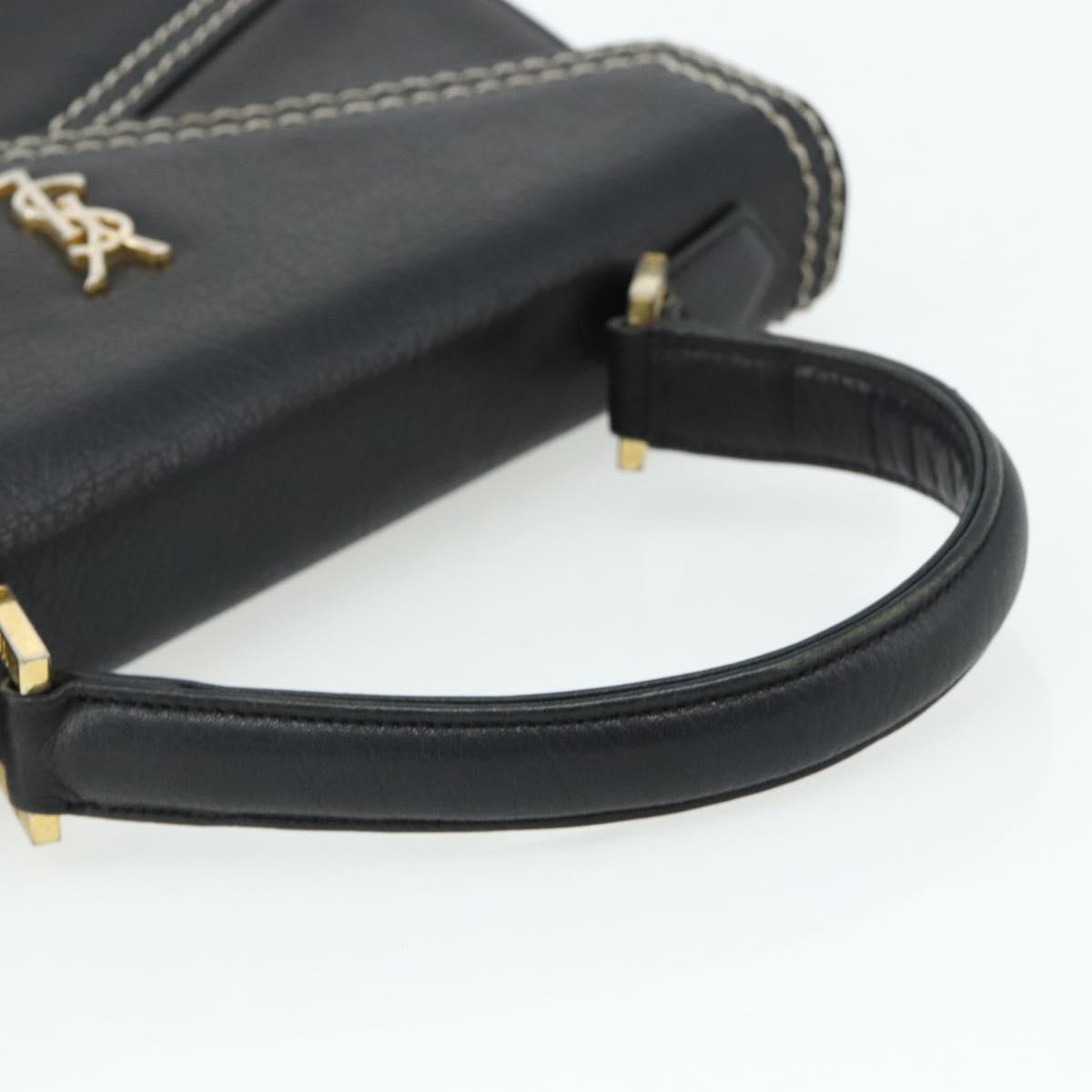 SAINT LAURENT Hand Bag Leather Black Gold Auth 177280A