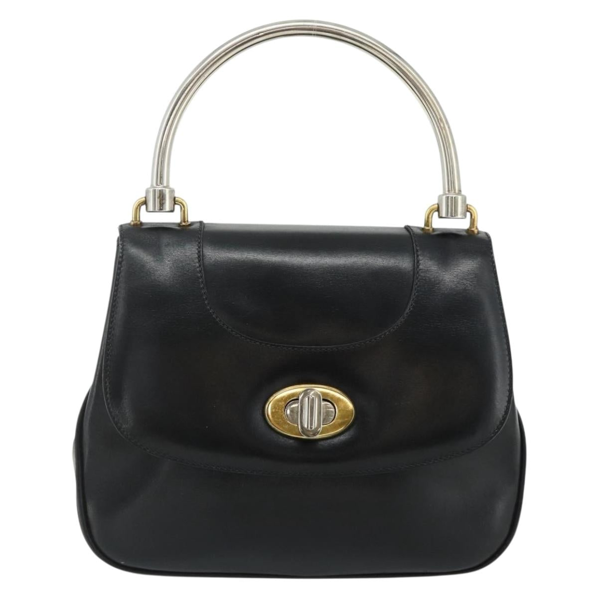 GUCCI Hand Bag Leather Black Auth 177281A
