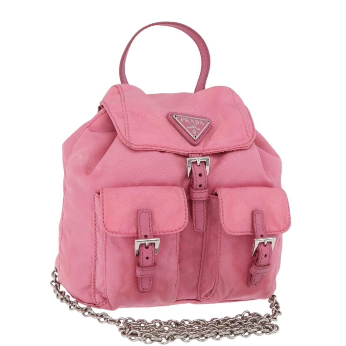 PRADA Chain Shoulder Bag Nylon Pink Silver Auth 177289A