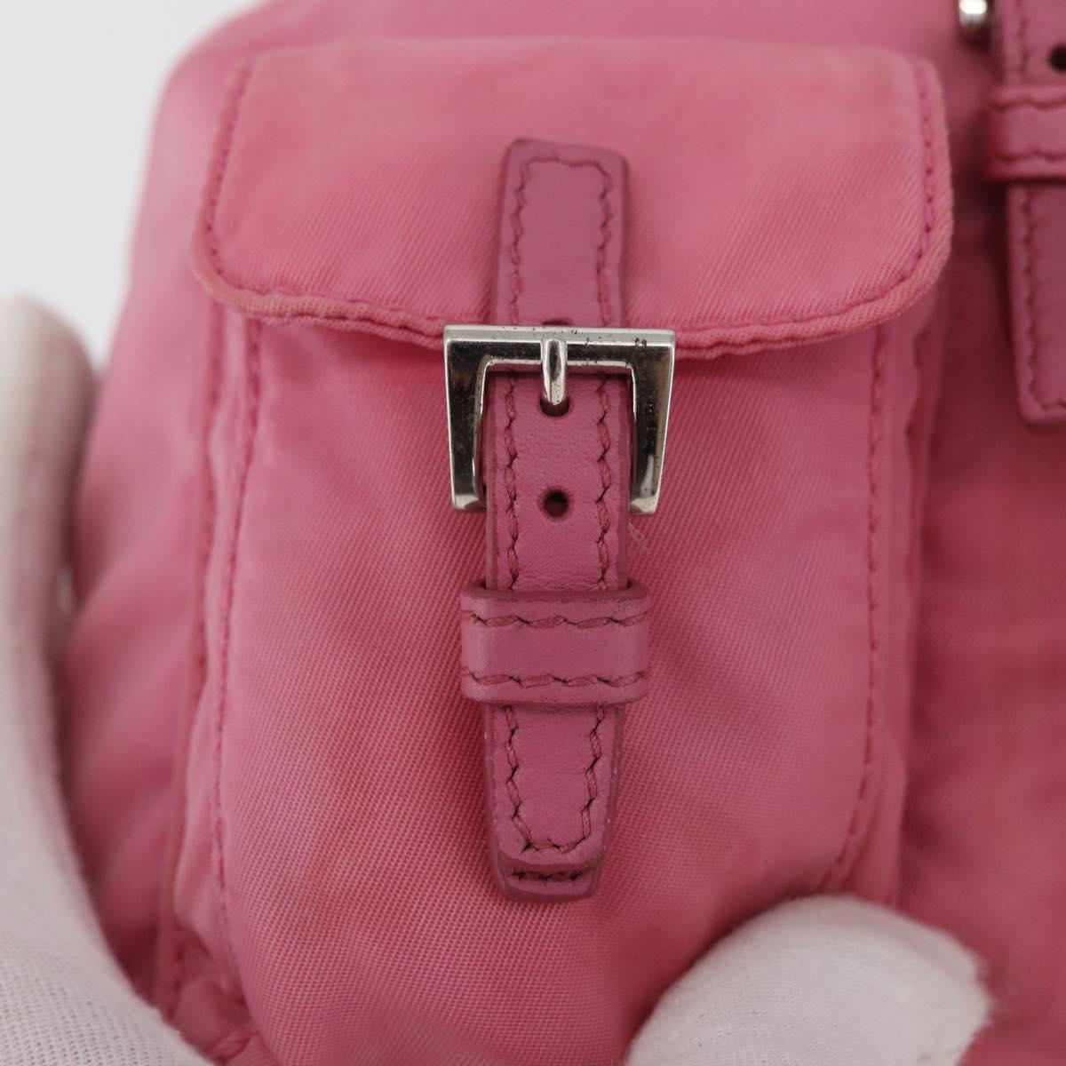 PRADA Chain Shoulder Bag Nylon Pink Silver Auth 177289A