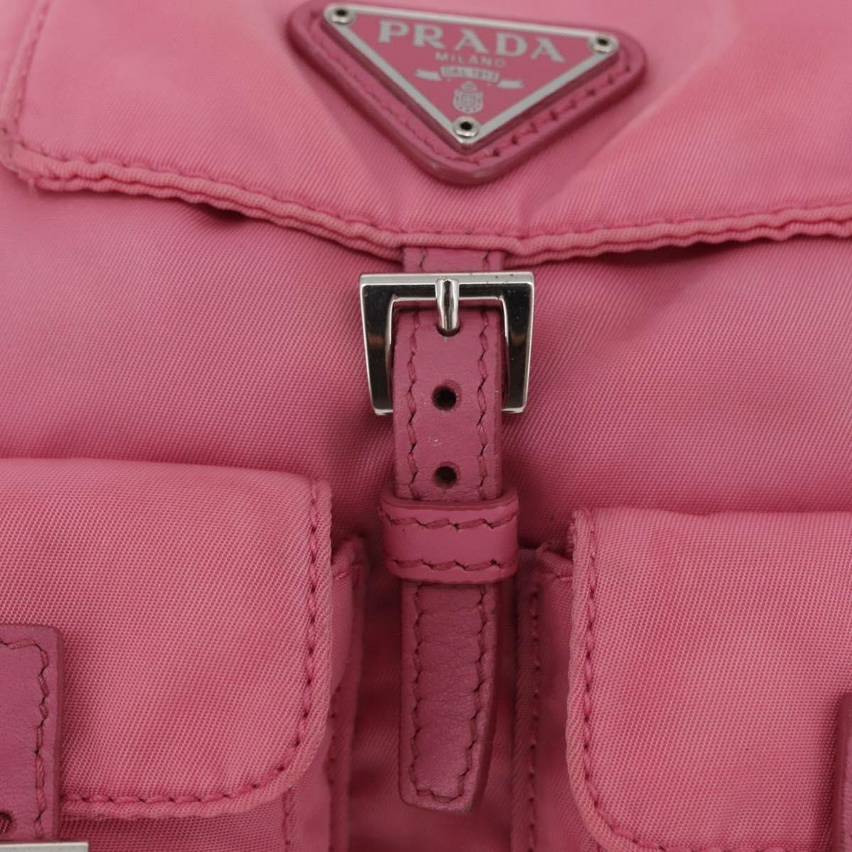 PRADA Chain Shoulder Bag Nylon Pink Silver Auth 177289A