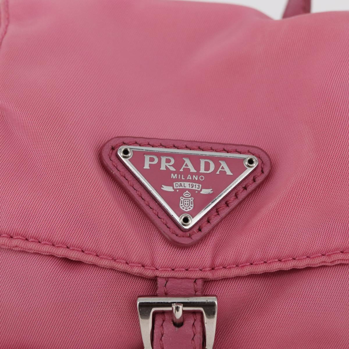 PRADA Chain Shoulder Bag Nylon Pink Silver Auth 177289A
