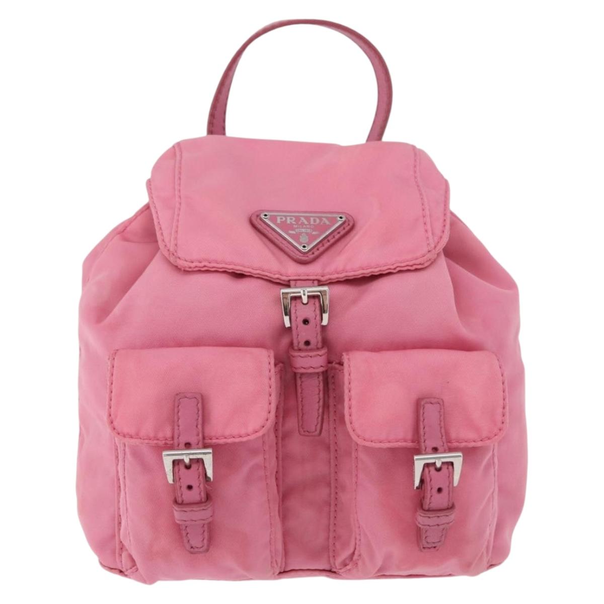 PRADA Chain Shoulder Bag Nylon Pink Silver Auth 177289A