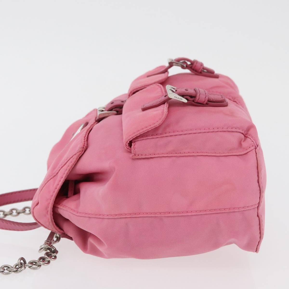 PRADA Chain Shoulder Bag Nylon Pink Silver Auth 177289A