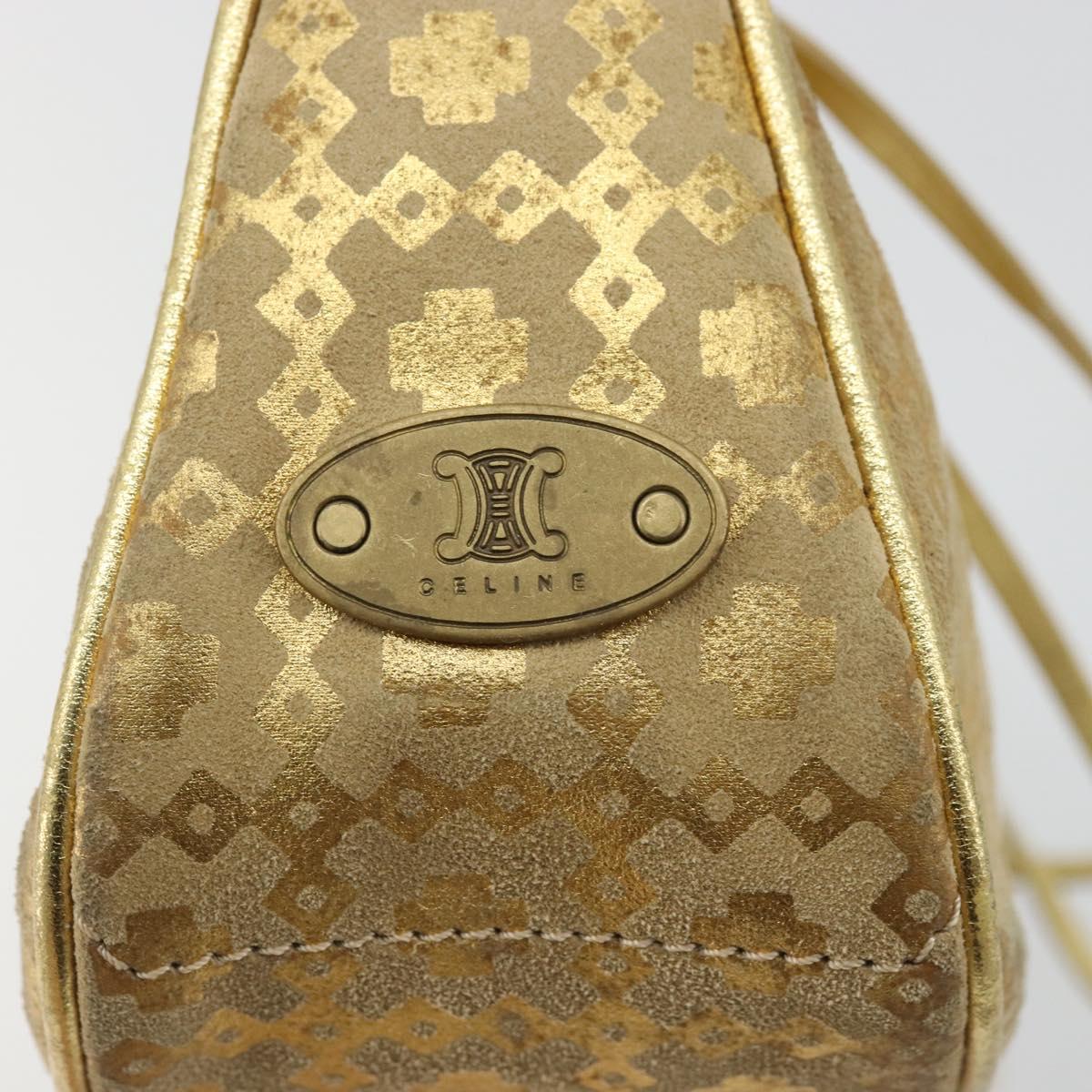 CELINE Shoulder Bag Suede Gold Auth 177291A