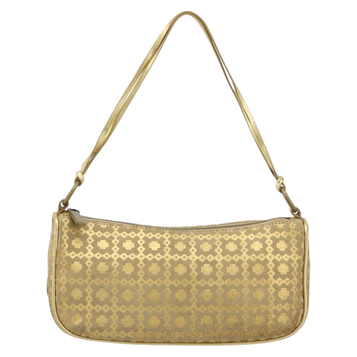 CELINE Shoulder Bag Suede Gold Auth 177291A